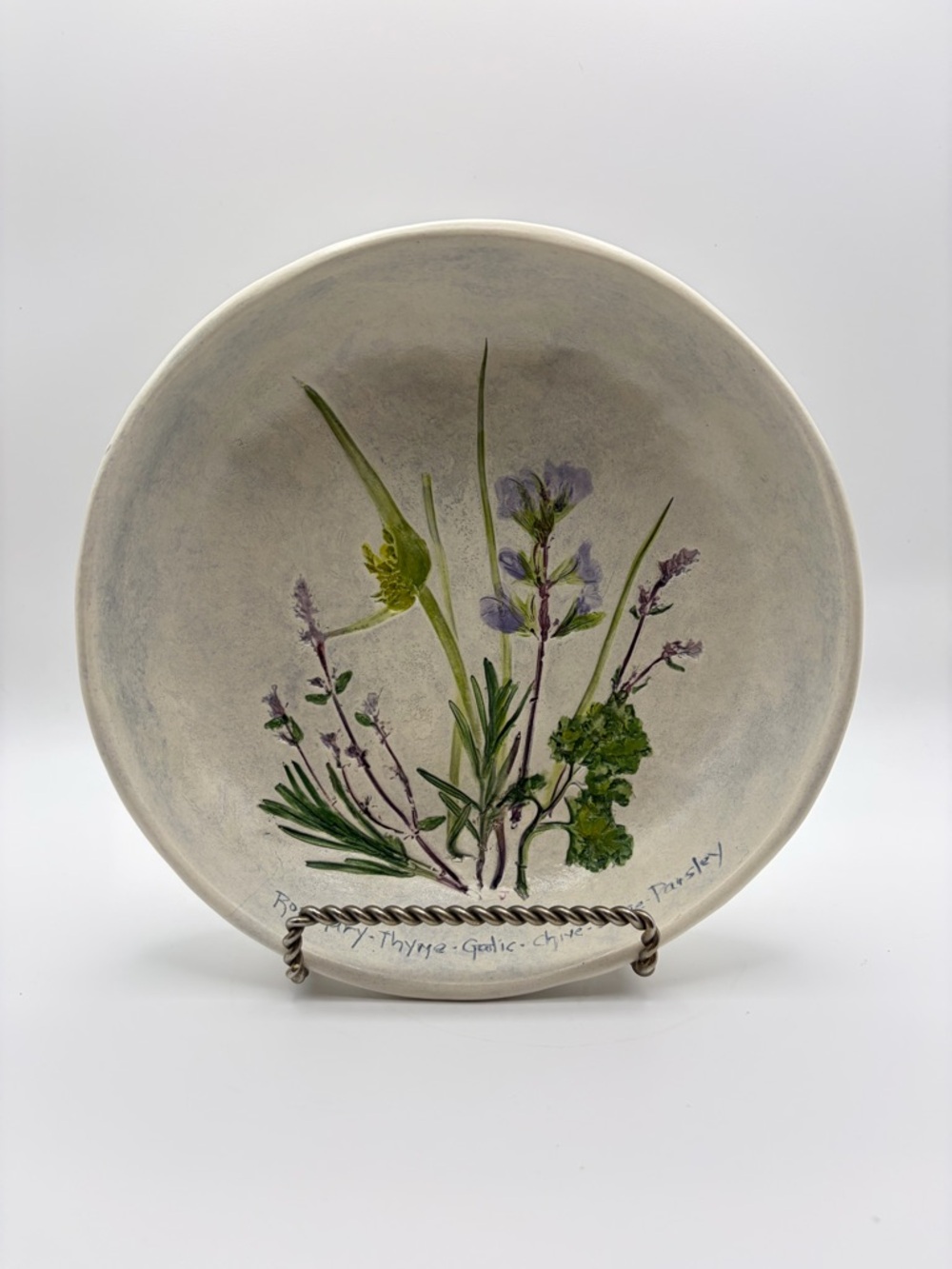 Vintage Salt Marsh Pottery Herb Botanical Bowl Hand Painted Cottagecore Boho